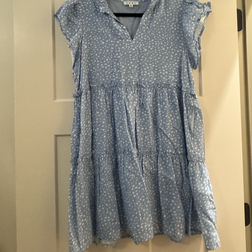 THML Light Blue and White Polka Dot Blouse